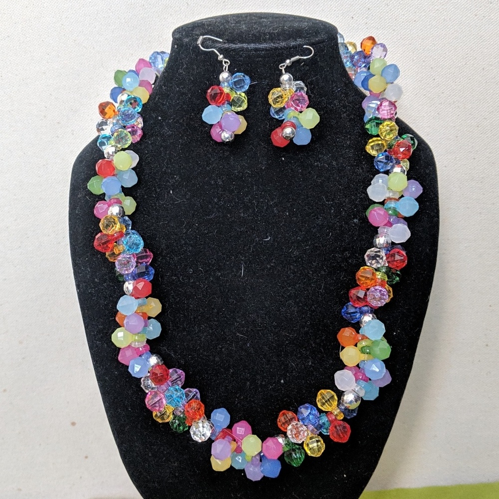Candy raver beaded necklace w/ earrings